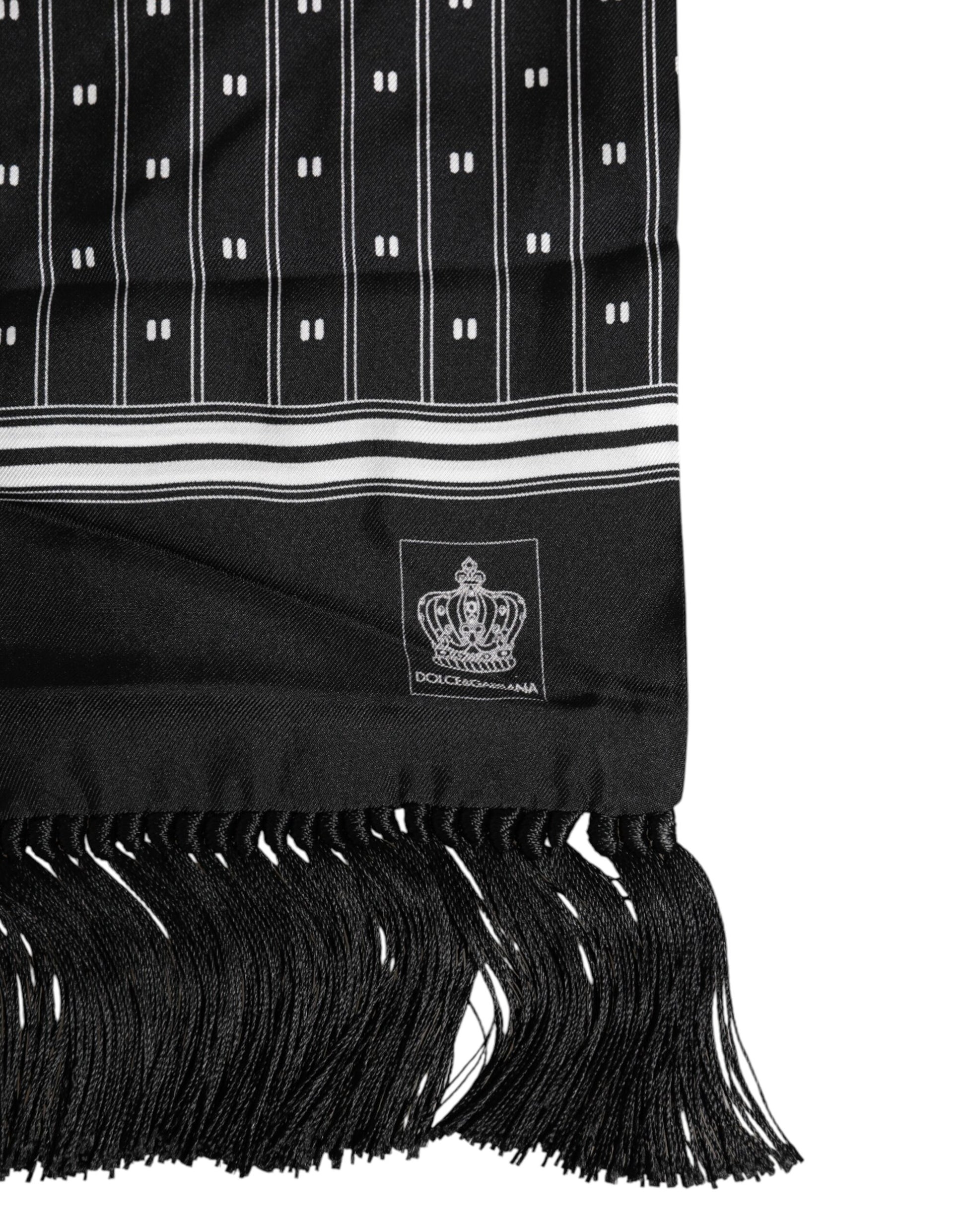 Dolce & Gabbana Black Silk Printed Fringes Men Foulard Scarf Dolce & Gabbana