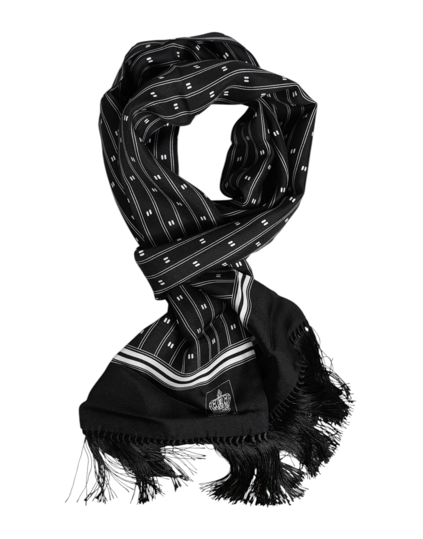 Dolce & Gabbana Black Silk Printed Fringes Men Foulard Scarf Dolce & Gabbana