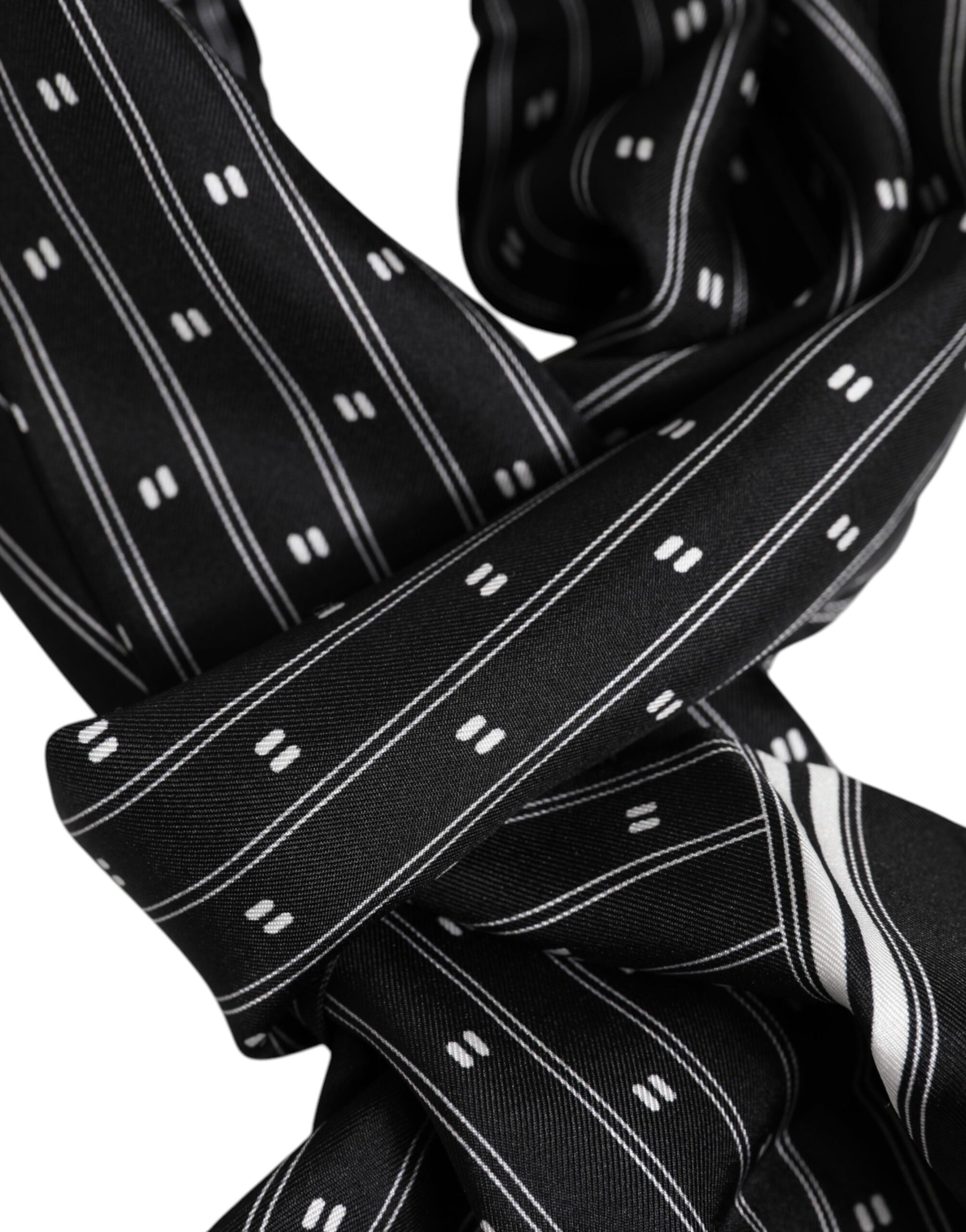 Dolce & Gabbana Black Silk Printed Fringes Men Foulard Scarf Dolce & Gabbana