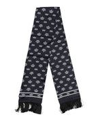 Dolce & Gabbana Black Silk Crown Fringes Men Foulard Scarf