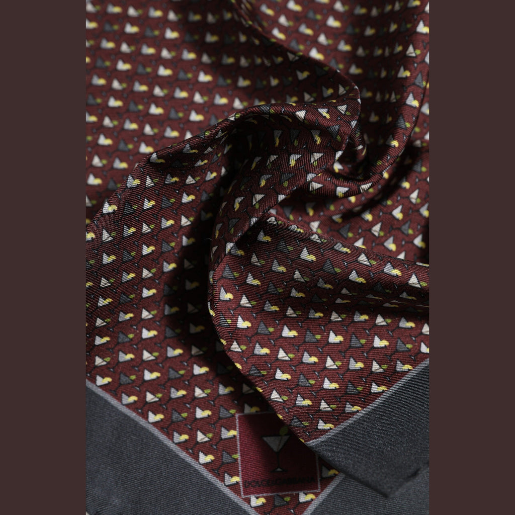 Dolce & Gabbana Maroon Cocktail Silk Square Foulard Scarf