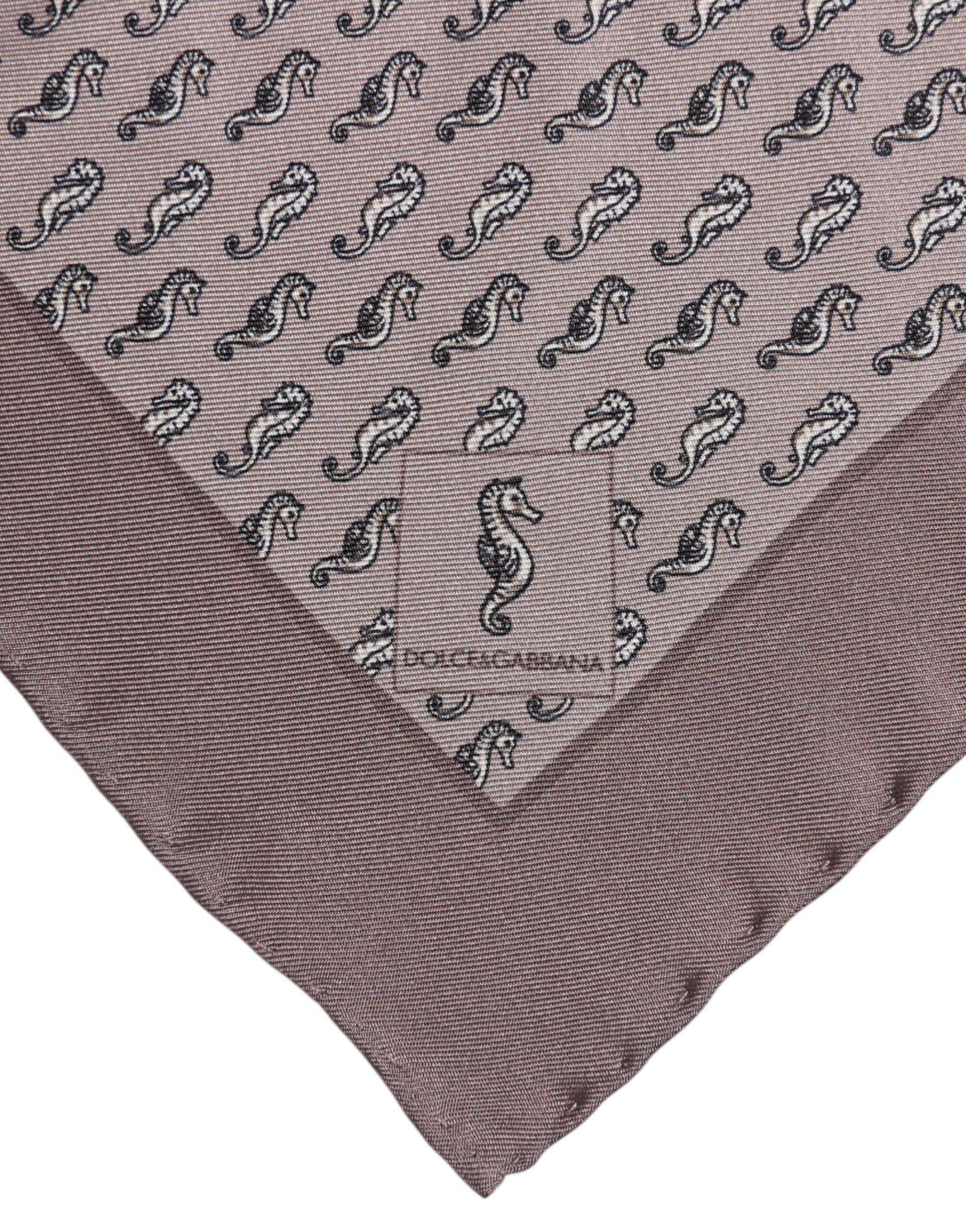 Dolce & Gabbana Brown Sea Horse Silk Square Foulard Scarf Dolce & Gabbana