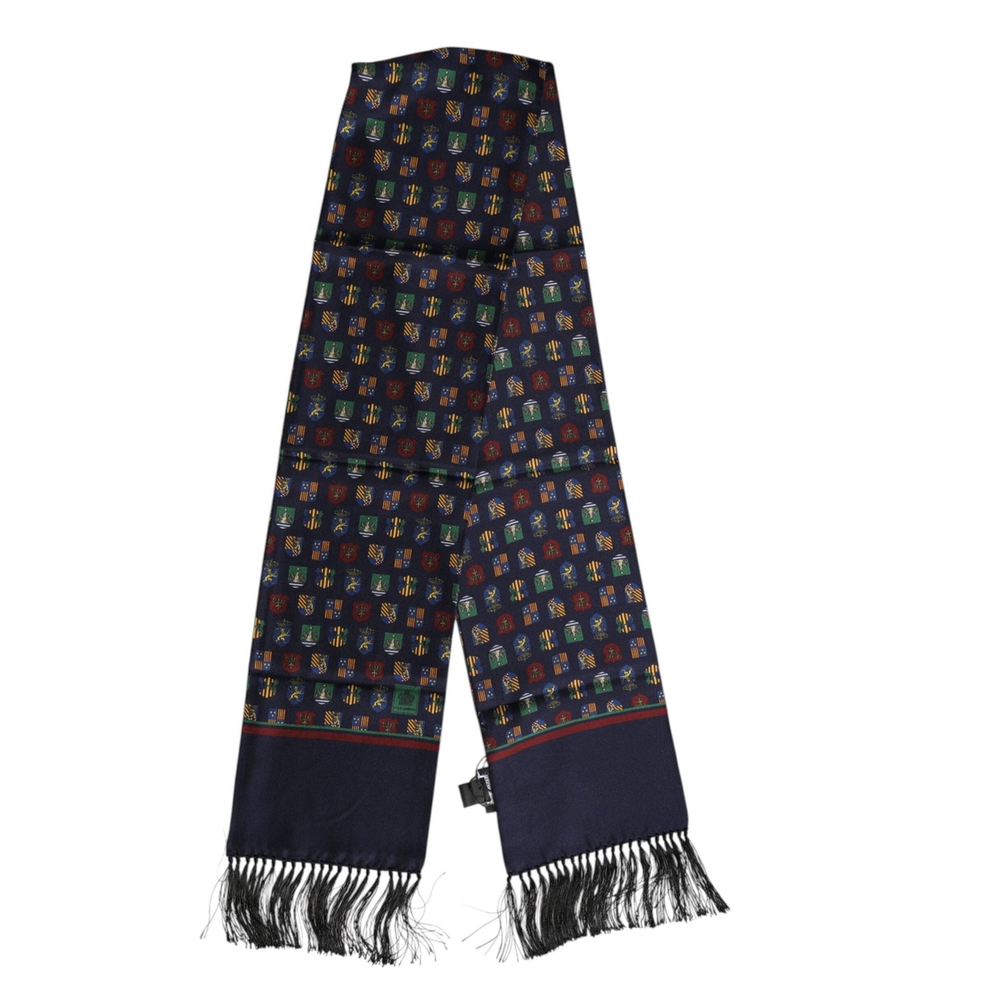 Dolce & Gabbana Blue Silk Printed Fringes Foulard Scarf