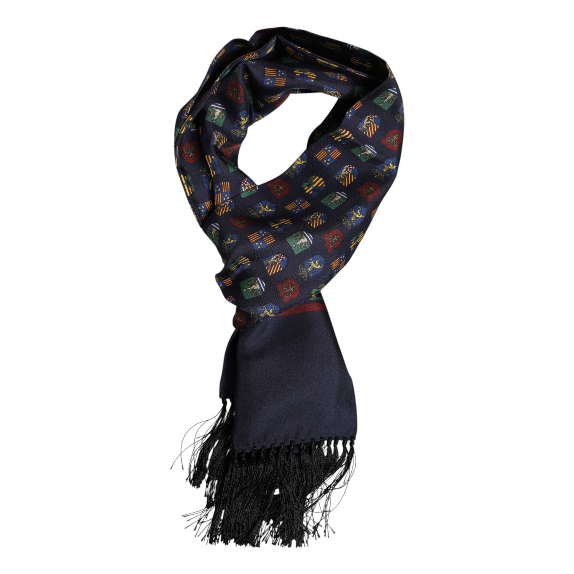 Dolce & Gabbana Blue Silk Printed Fringes Foulard Scarf