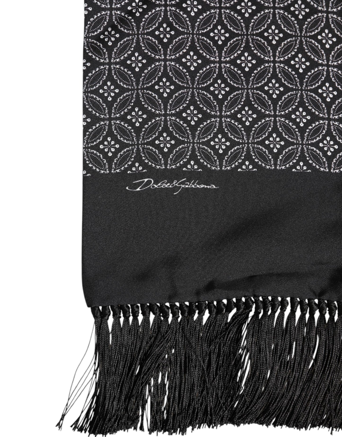 Dolce & Gabbana Black Patterned Fringes Men Foulard Scarf Dolce & Gabbana