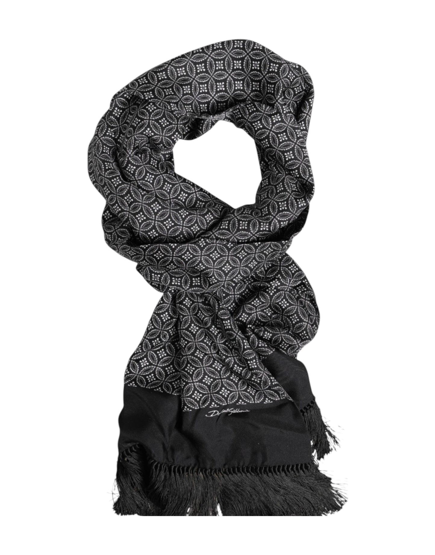 Dolce & Gabbana Black Patterned Fringes Men Foulard Scarf Dolce & Gabbana