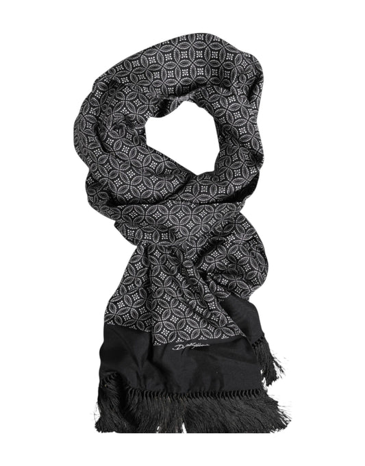 Dolce & Gabbana Black Patterned Fringes Men Foulard Scarf Dolce & Gabbana