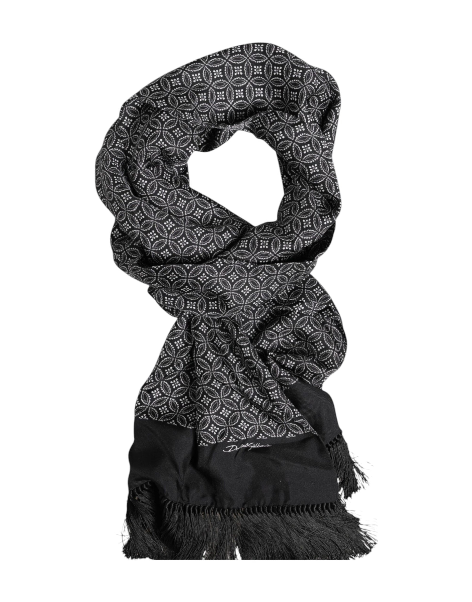 Dolce & Gabbana Black Patterned Fringes Men Foulard Scarf Dolce & Gabbana