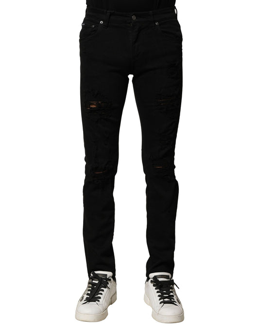 Dolce & Gabbana Black Cotton Logo Plaque Slim Denim Jeans Dolce & Gabbana