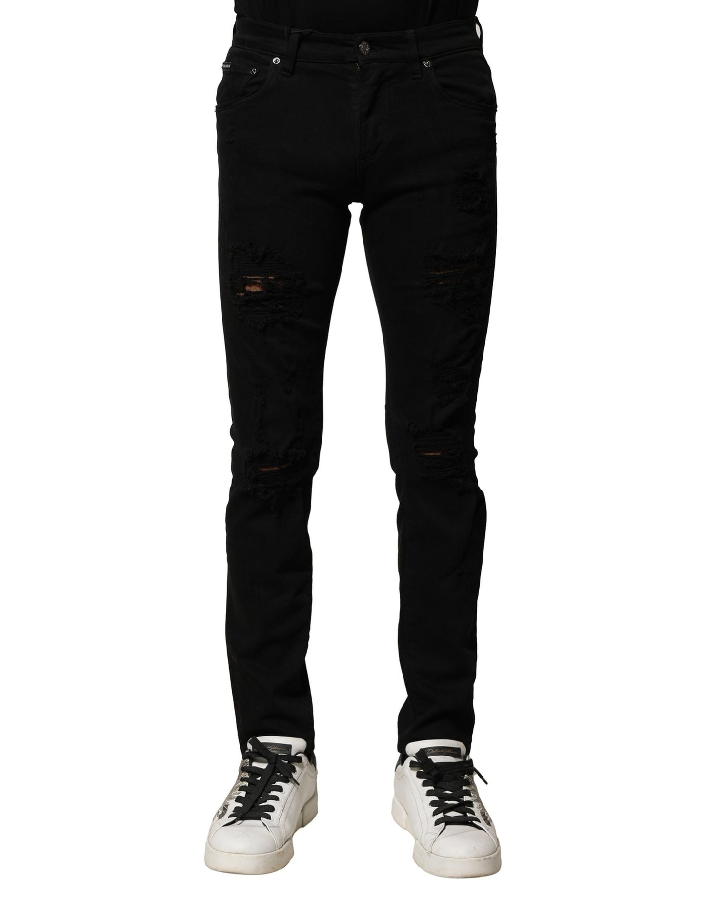 Dolce & Gabbana Black Cotton Logo Plaque Slim Denim Jeans Dolce & Gabbana