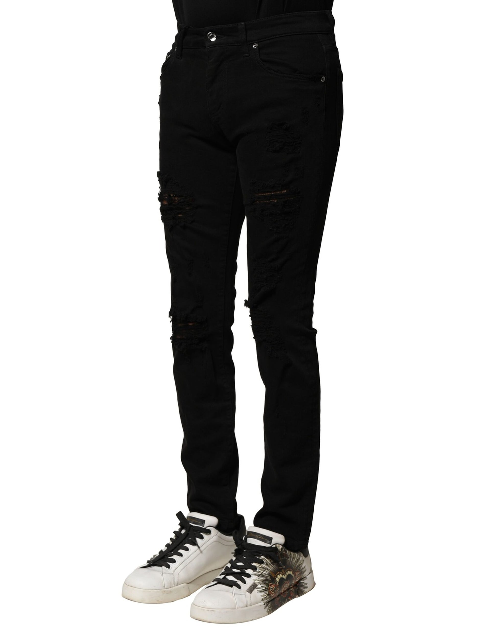 Dolce & Gabbana Black Cotton Logo Plaque Slim Denim Jeans Dolce & Gabbana