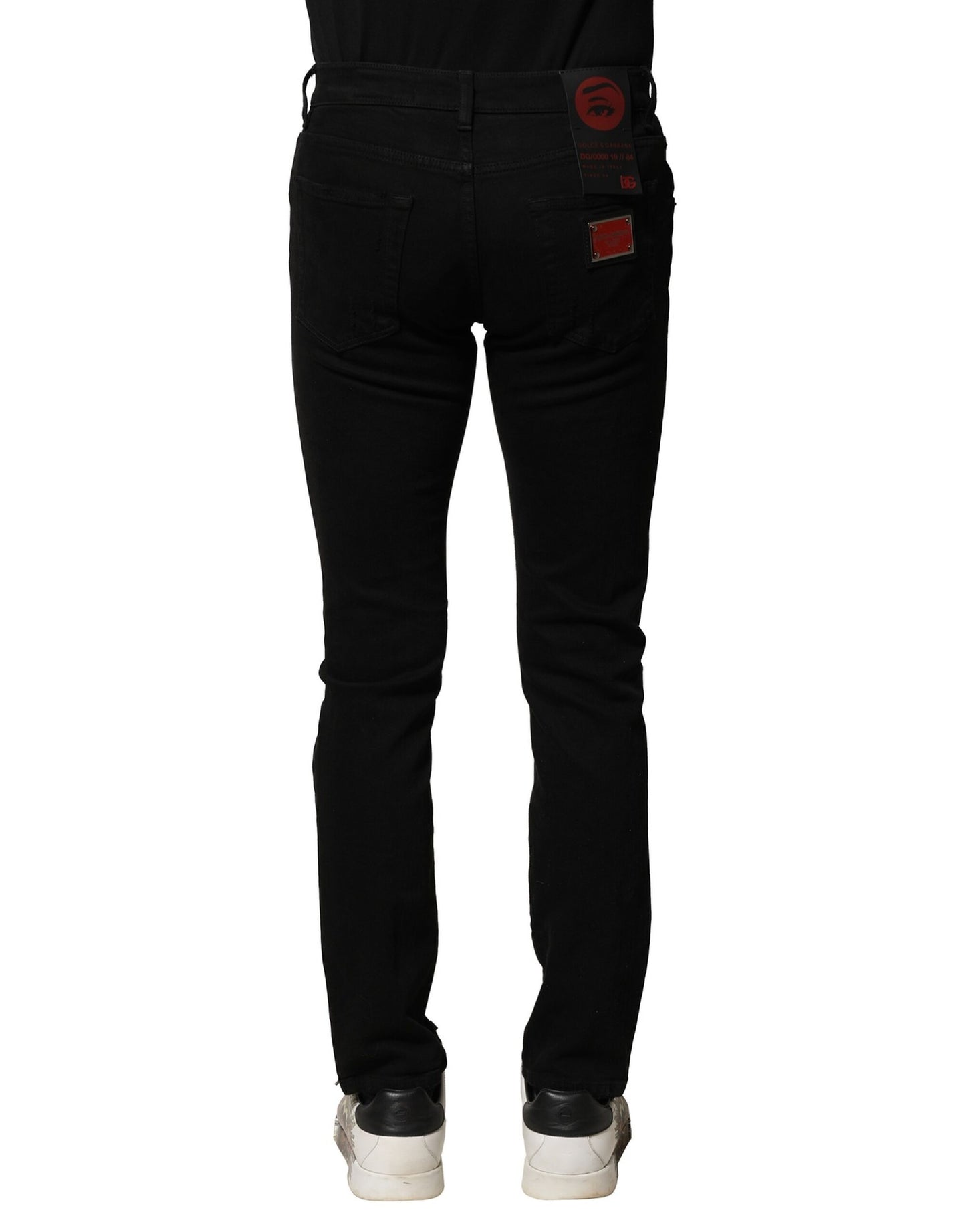 Dolce & Gabbana Black Cotton Logo Plaque Slim Denim Jeans Dolce & Gabbana