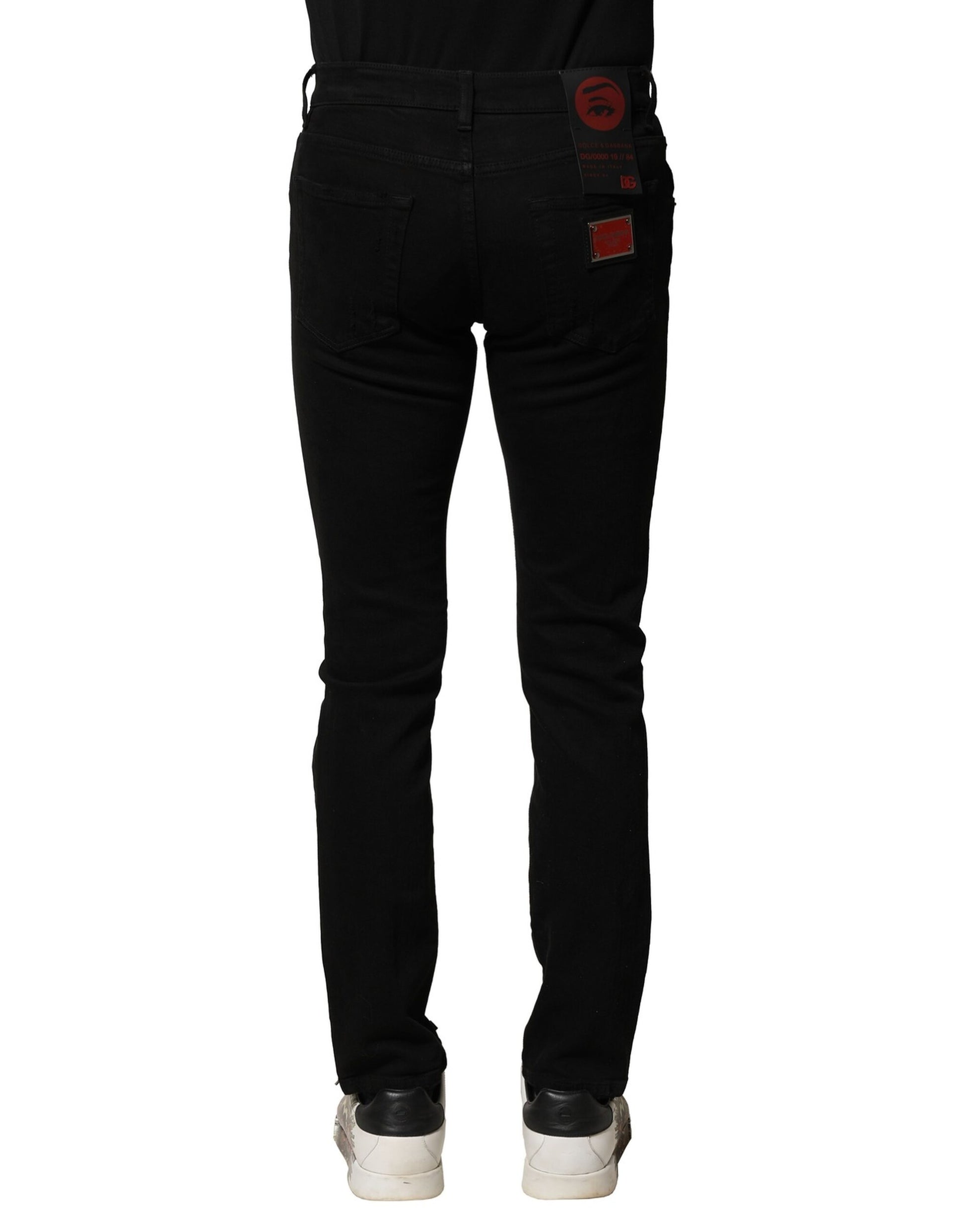 Dolce & Gabbana Black Cotton Logo Plaque Slim Denim Jeans Dolce & Gabbana