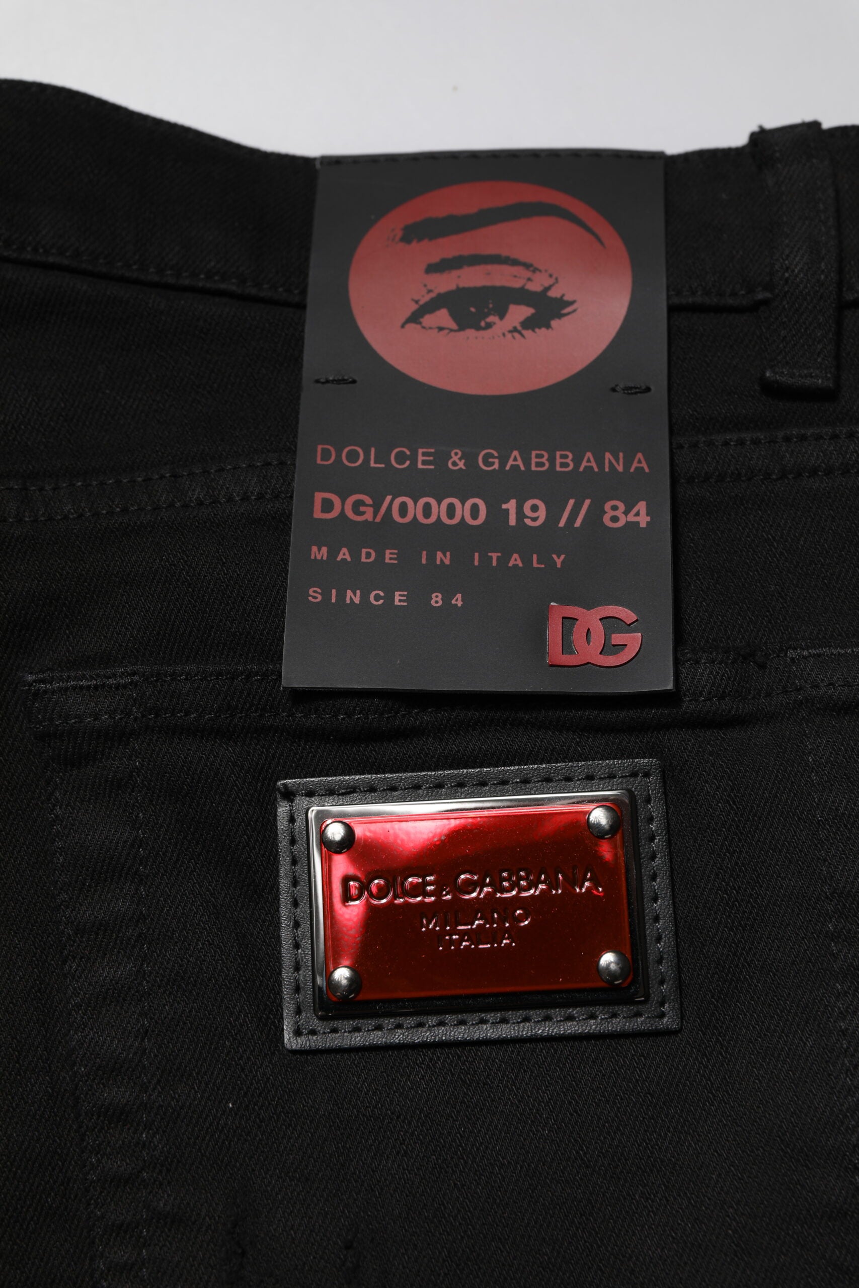Dolce & Gabbana Black Cotton Logo Plaque Slim Denim Jeans Dolce & Gabbana