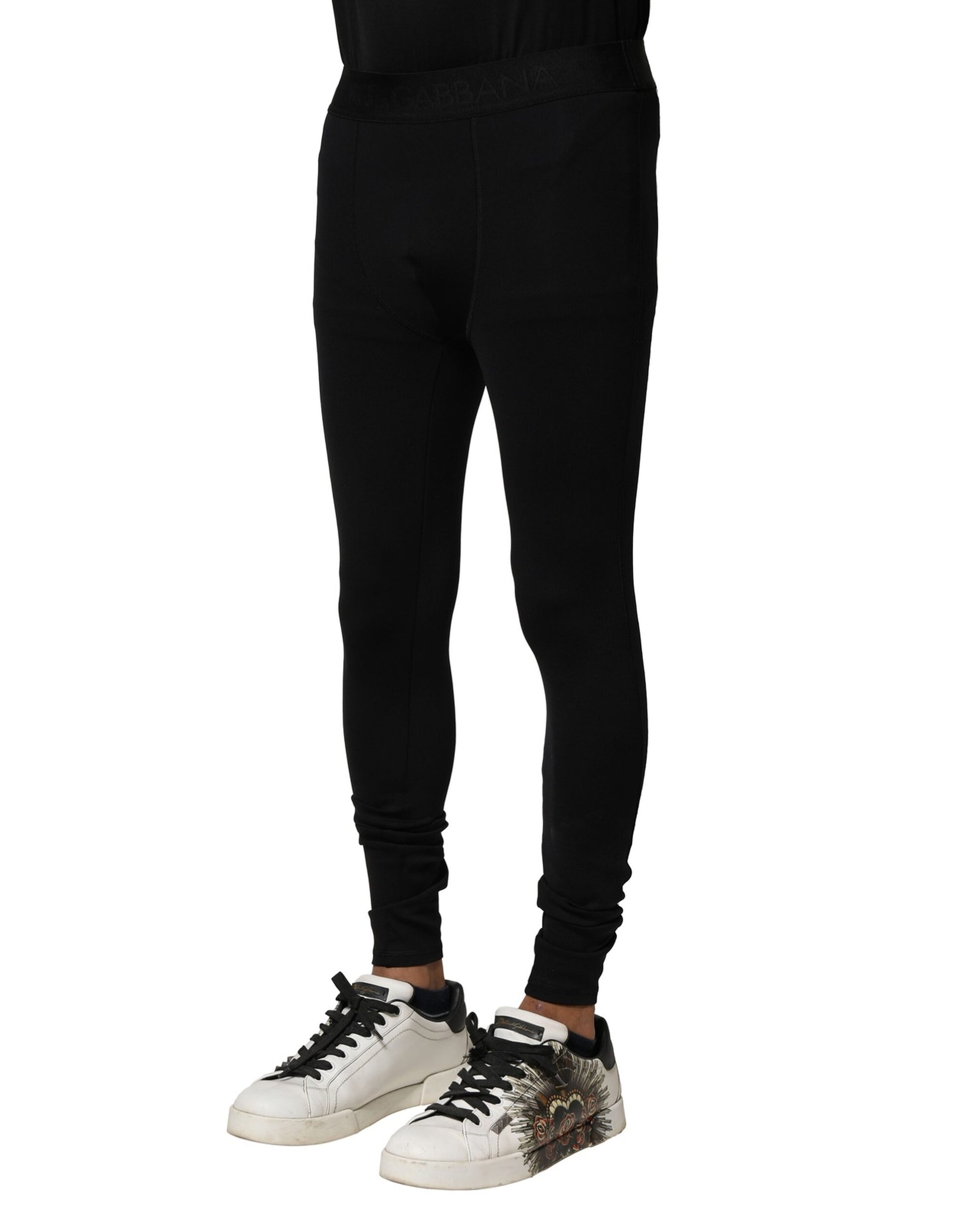 Dolce & Gabbana Black Nylon Elastic Logo Men Leggings Pants Dolce & Gabbana