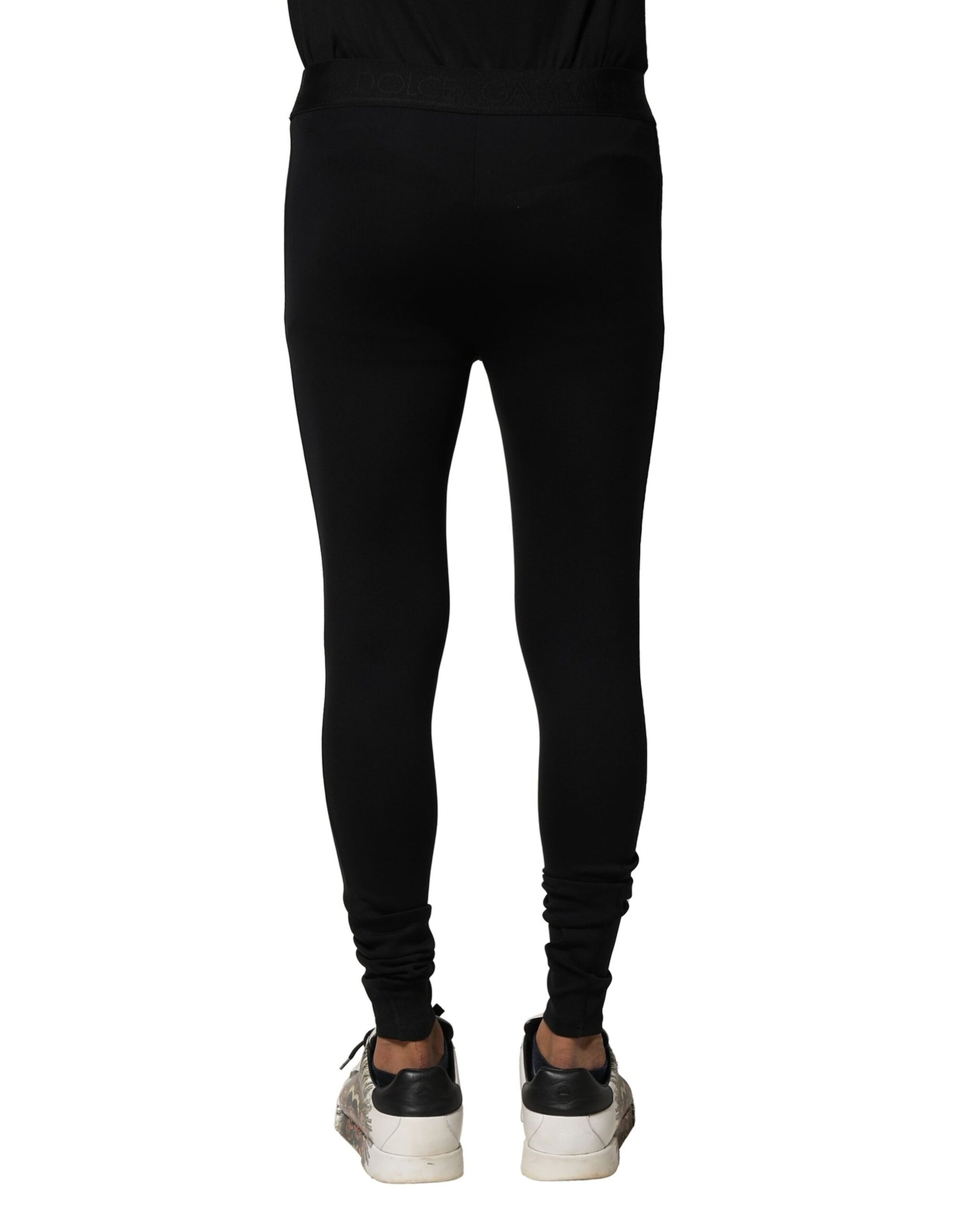 Dolce & Gabbana Black Nylon Elastic Logo Men Leggings Pants Dolce & Gabbana