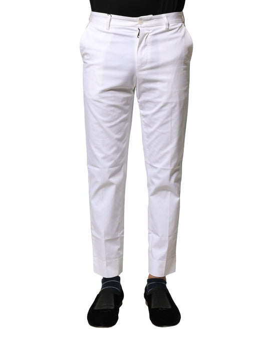Dolce & Gabbana White Cotton Straight Logo Men Pants Dolce & Gabbana