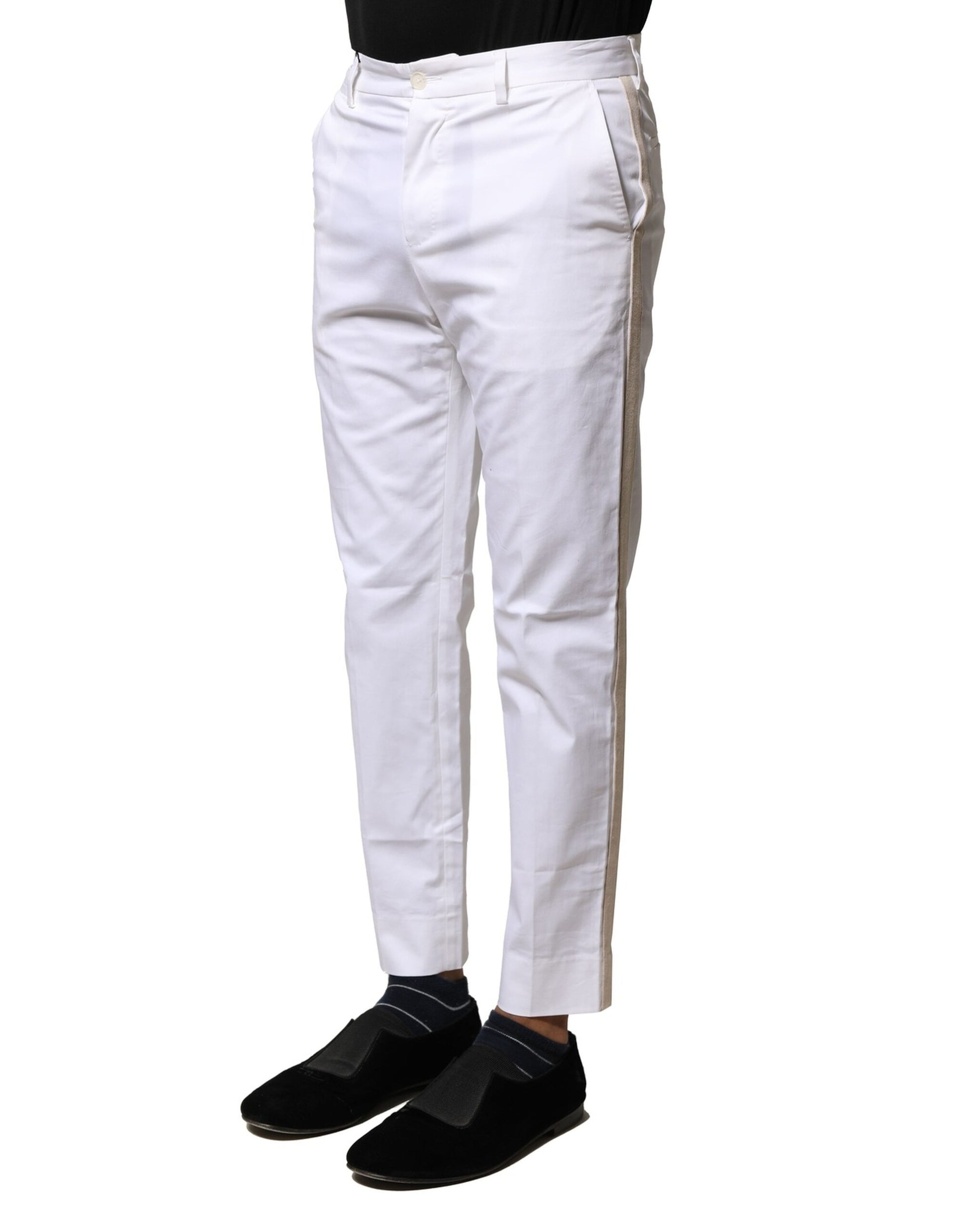 Dolce & Gabbana White Cotton Straight Logo Men Pants Dolce & Gabbana