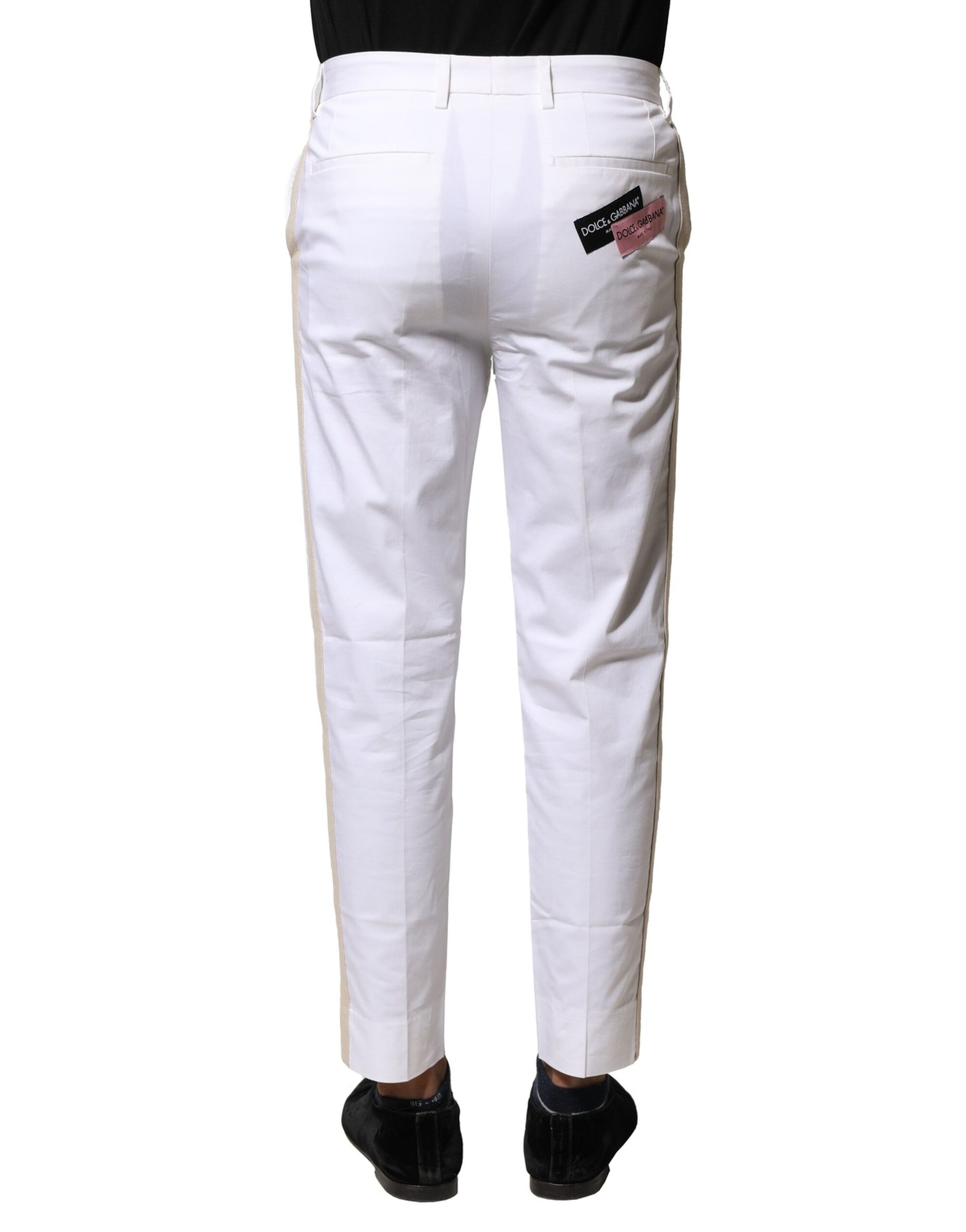 Dolce & Gabbana White Cotton Straight Logo Men Pants Dolce & Gabbana