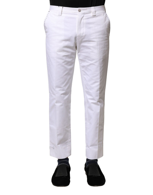 Dolce & Gabbana White Cotton Straight Logo Men Pants Dolce & Gabbana