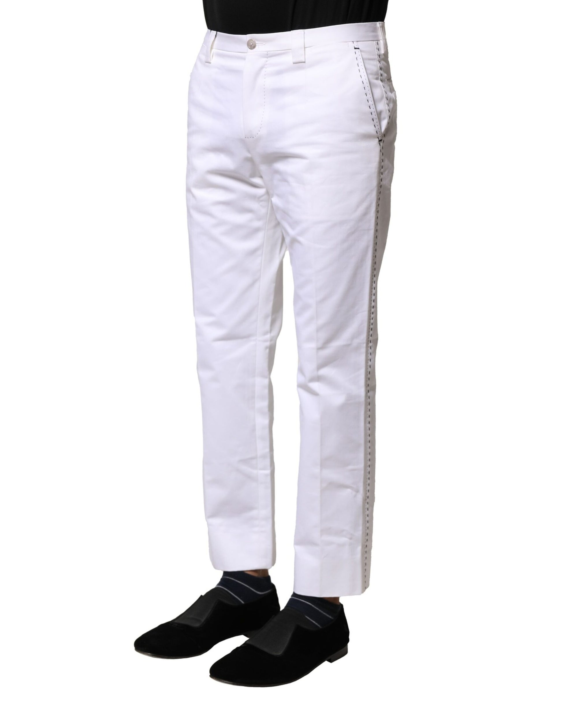 Dolce & Gabbana White Cotton Straight Logo Men Pants Dolce & Gabbana