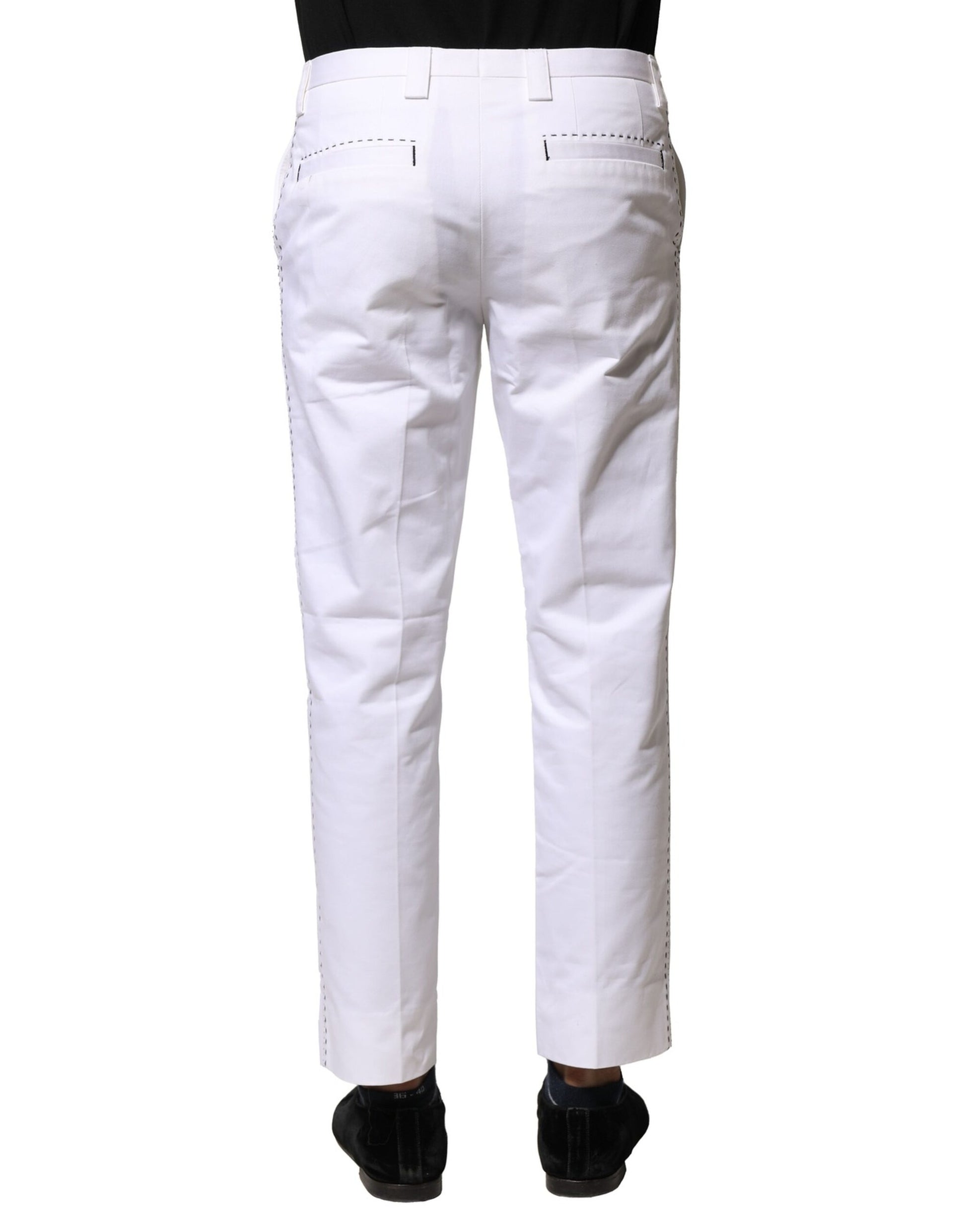 Dolce & Gabbana White Cotton Straight Logo Men Pants Dolce & Gabbana
