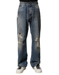 Dolce & Gabbana Blue Cotton Tattered Men Denim Jeans - Eljoys Fashion 