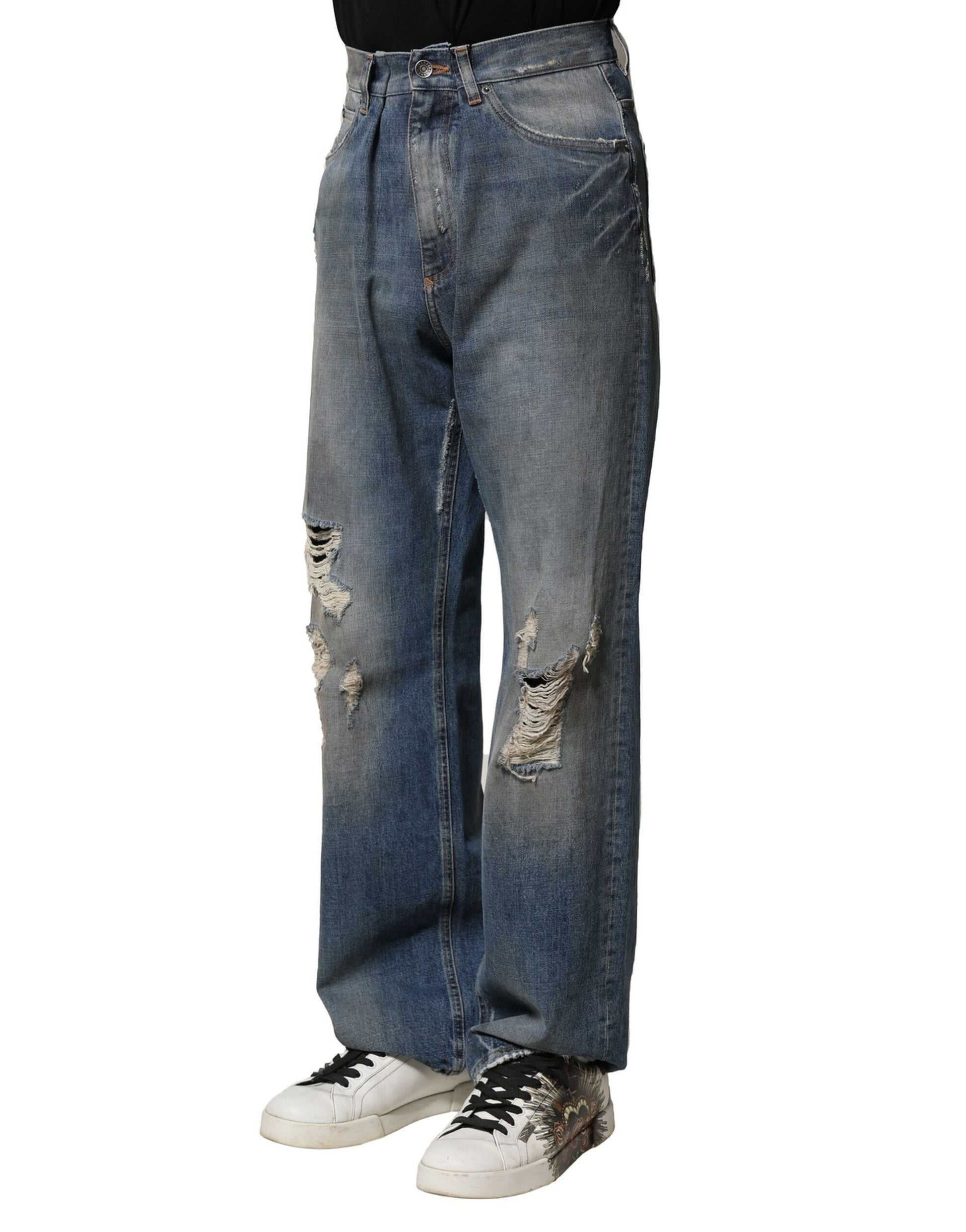 Dolce & Gabbana Blue Cotton Tattered Men Denim Jeans Dolce & Gabbana