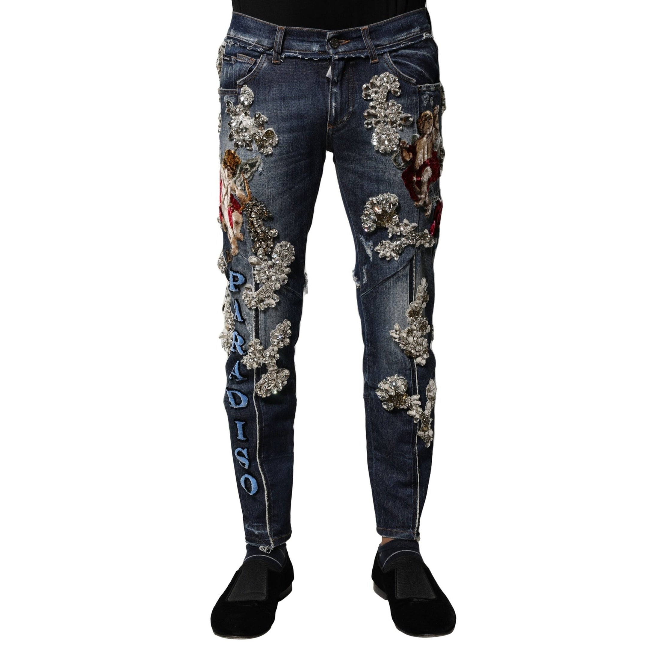 Dolce & Gabbana Blue Cotton Rhinestone Embellish Denim Jeans