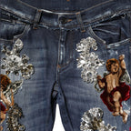 Dolce & Gabbana Blue Cotton Rhinestone Embellish Denim Jeans
