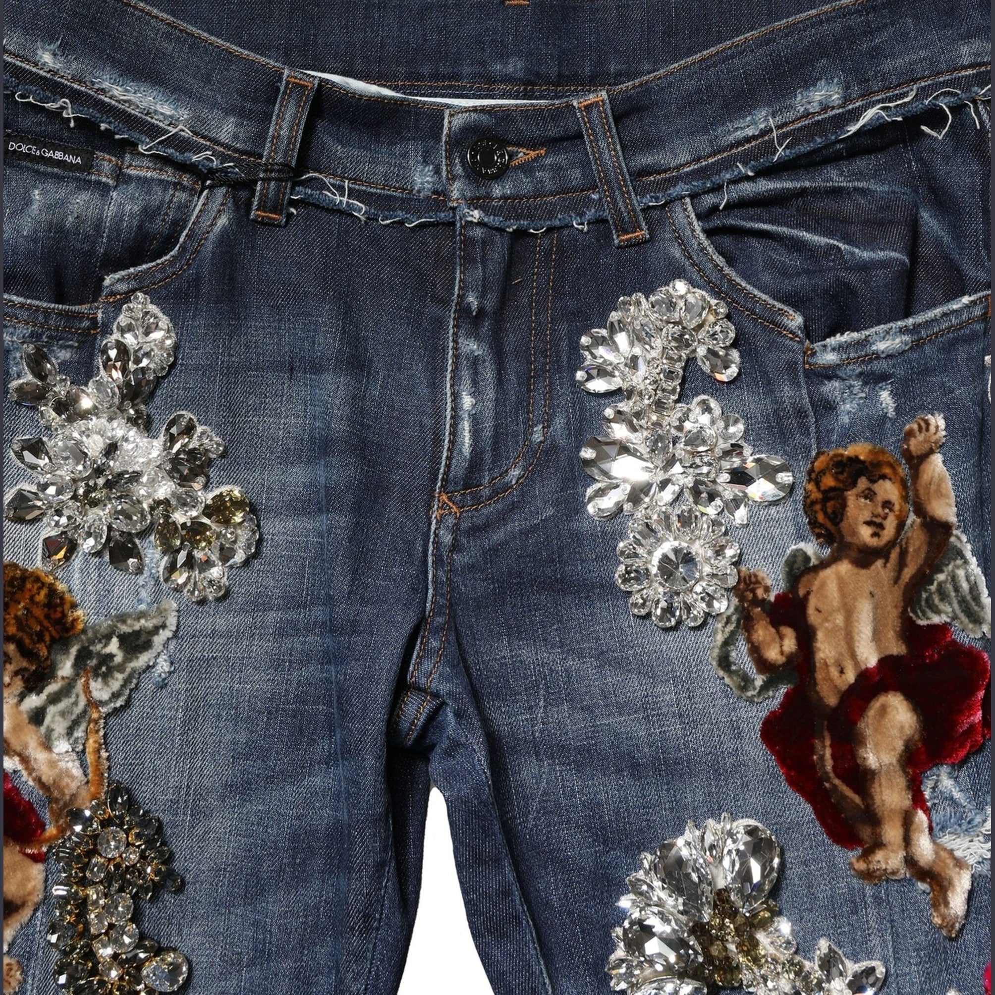 Dolce & Gabbana Blue Cotton Rhinestone Embellish Denim Jeans