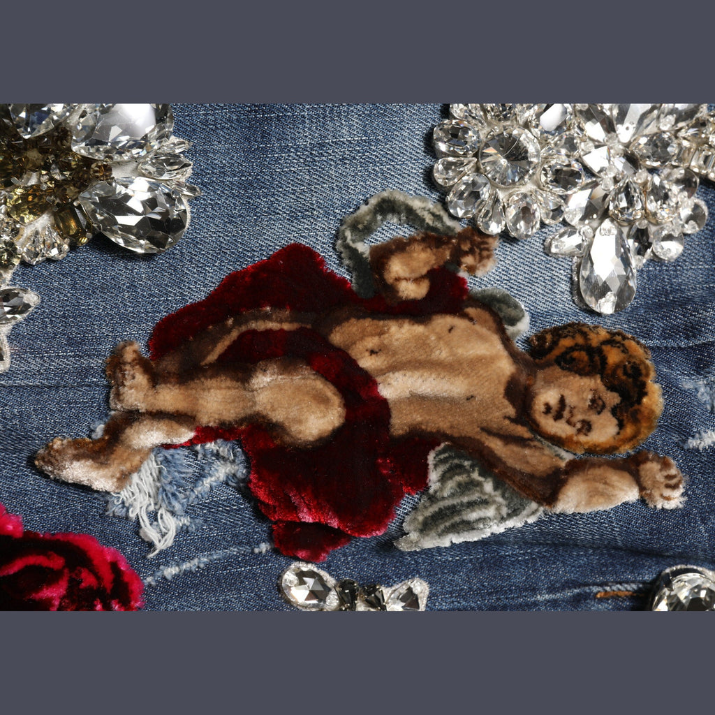 Dolce & Gabbana Blue Cotton Rhinestone Embellish Denim Jeans