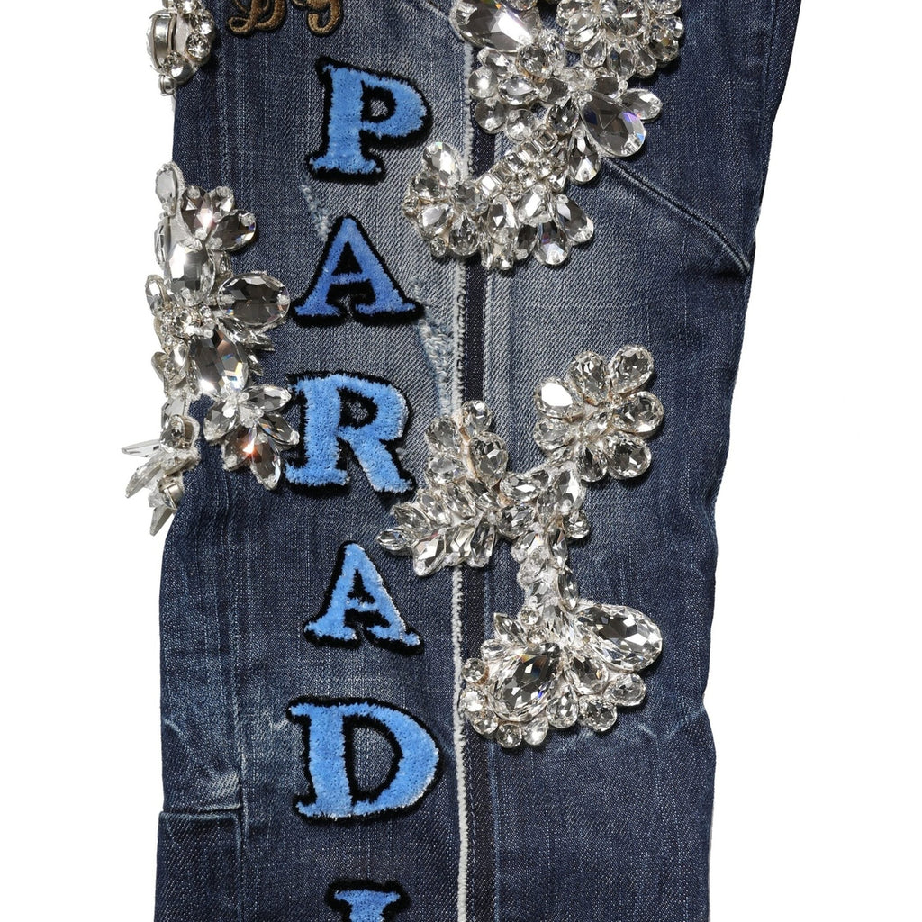 Dolce & Gabbana Blue Cotton Rhinestone Embellish Denim Jeans