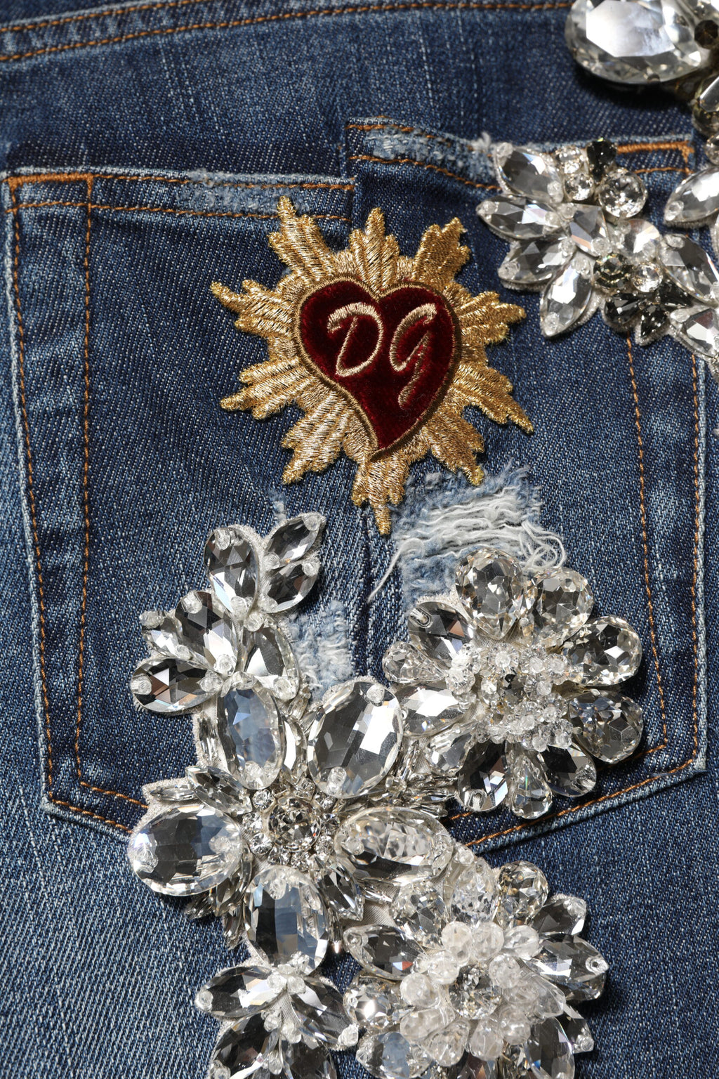 Dolce & Gabbana Blue Cotton Rhinestone Embellish Denim Jeans - Eljoys Fashion 