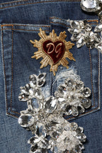 Dolce & Gabbana Blue Cotton Rhinestone Embellish Denim Jeans - Eljoys Fashion 