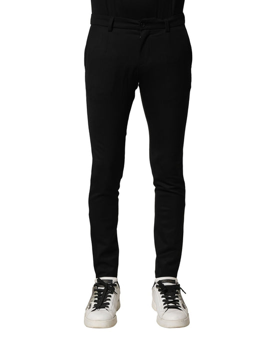 Dolce & Gabbana Black Wool Men Skinny Mid Waist Pants Dolce & Gabbana