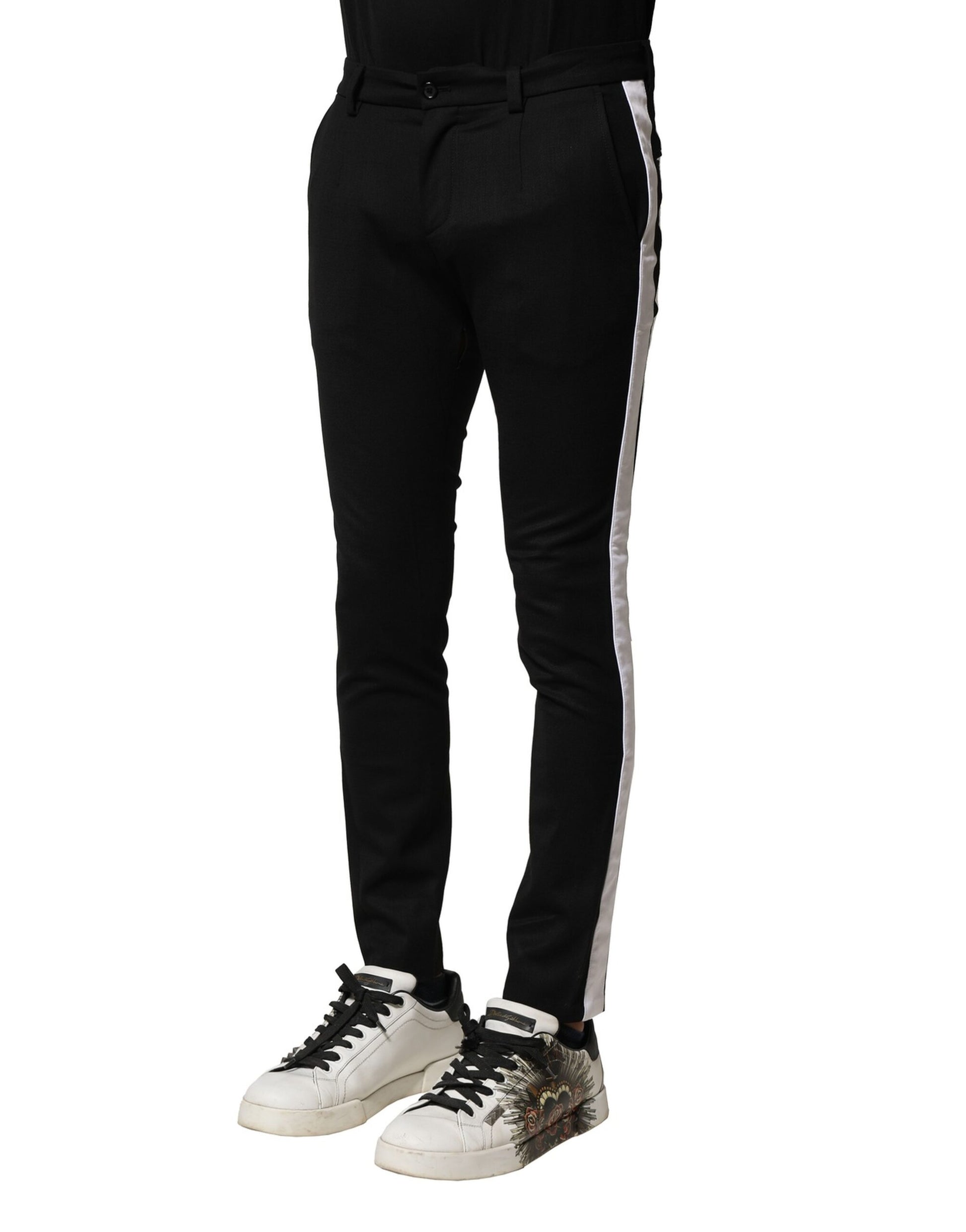 Dolce & Gabbana Black Wool Men Skinny Mid Waist Pants Dolce & Gabbana