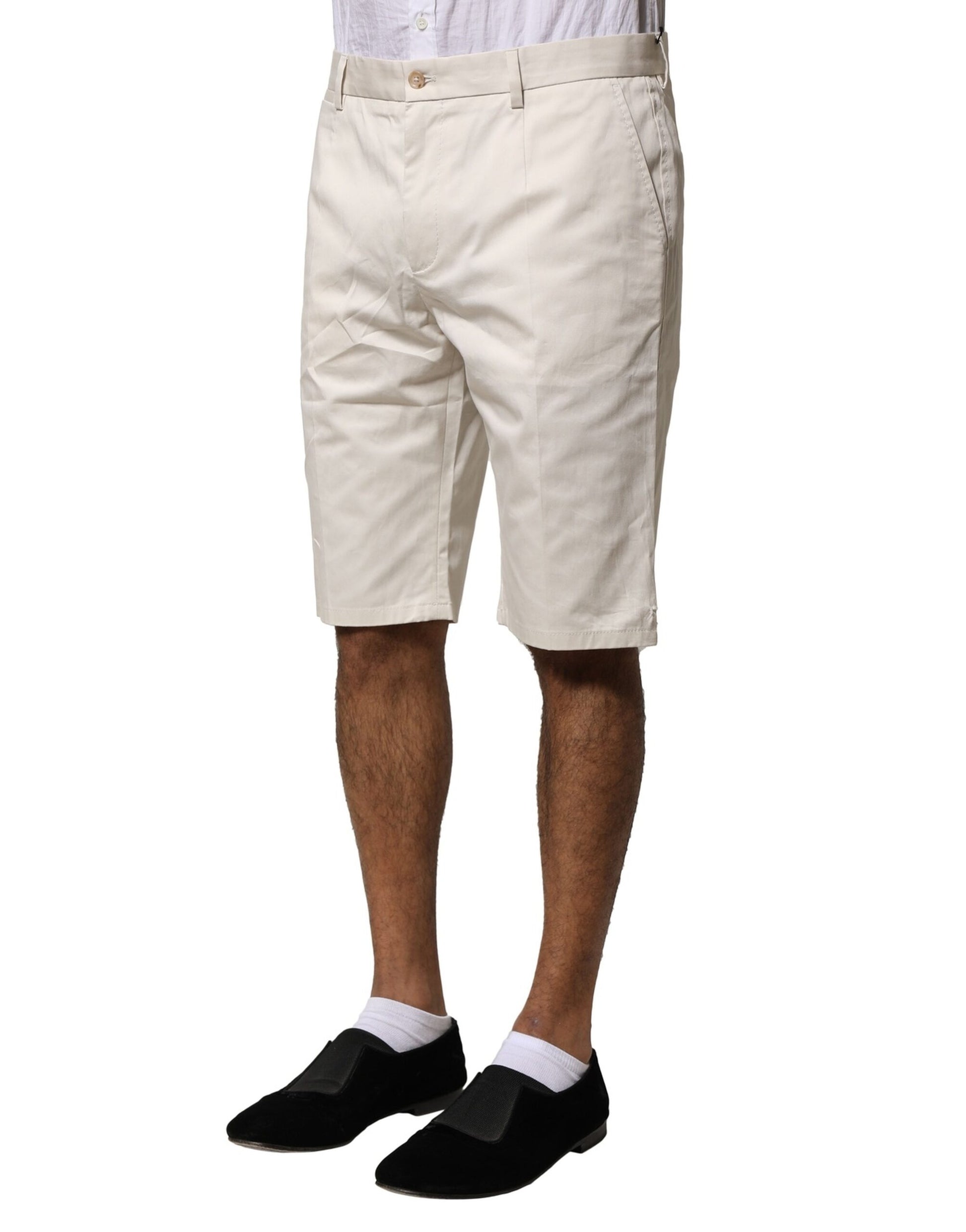 Dolce & Gabbana Beige Cotton Stretch Mid Waist Bermuda Shorts Dolce & Gabbana