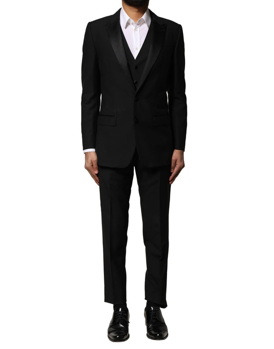 Dolce & Gabbana Black Wool 3 Piece Single Breasted Suit Dolce & Gabbana