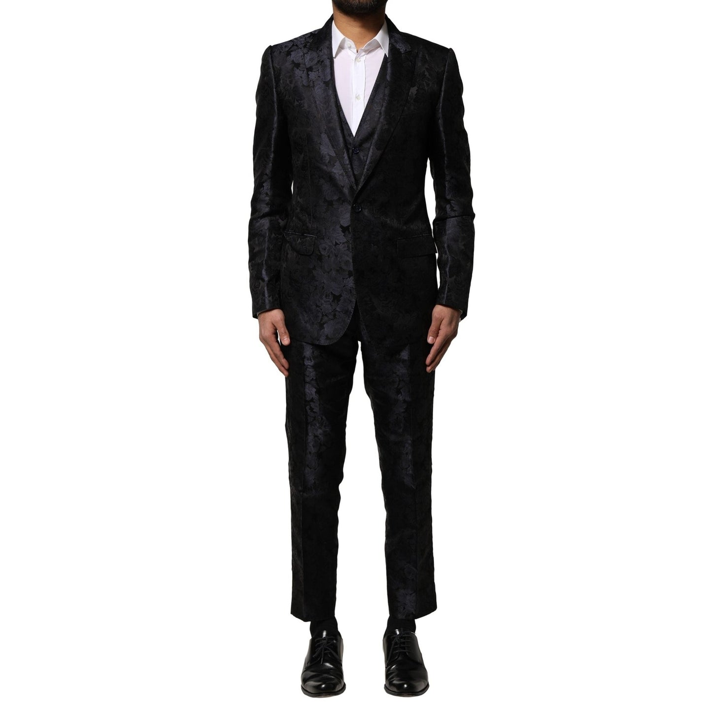 Dolce & Gabbana Black Jacquard 3 Piece Single Breasted Suit