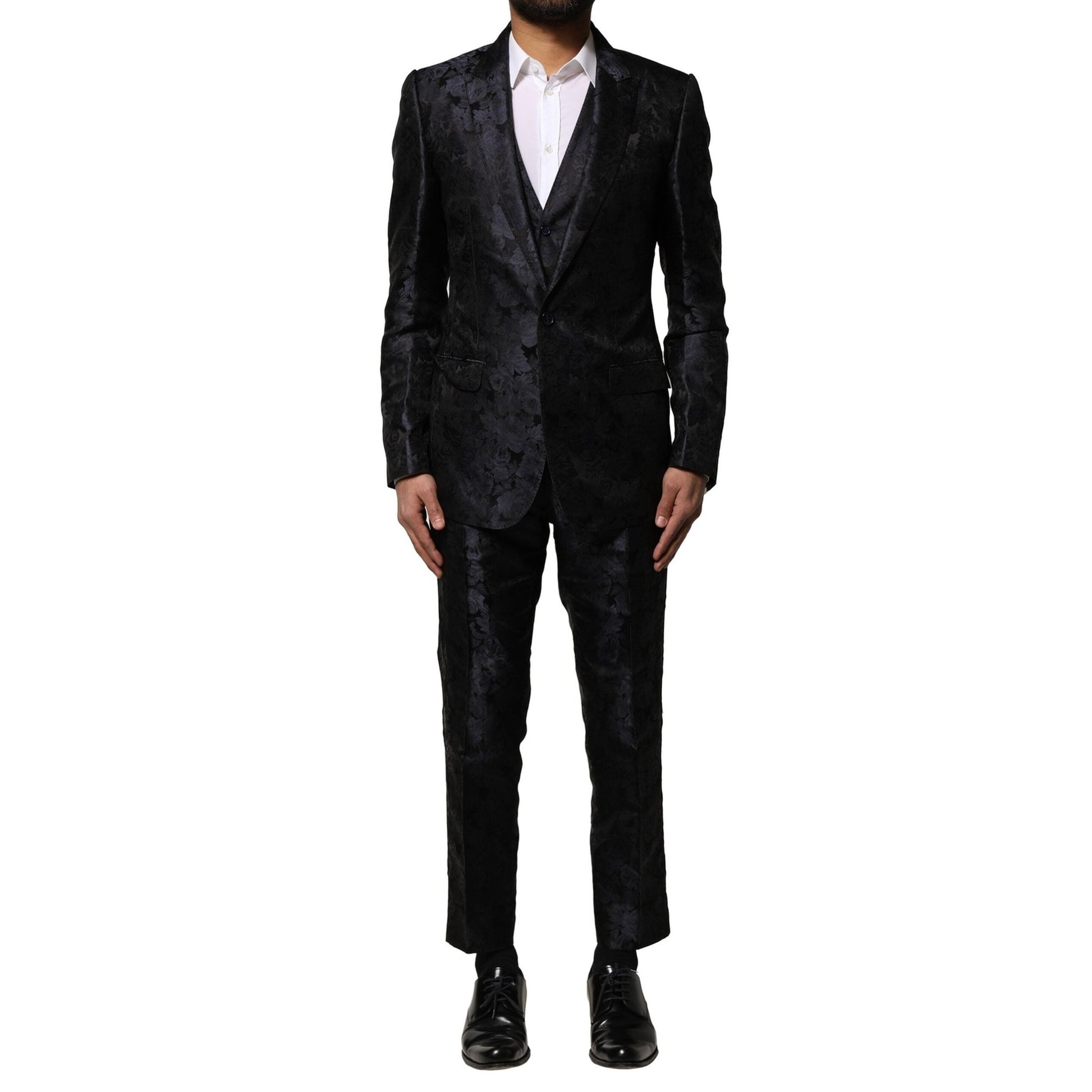 Dolce & Gabbana Black Jacquard 3 Piece Single Breasted Suit
