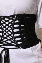 Dolce & Gabbana Black Cotton Waist LaceUp Strap Corset Belt