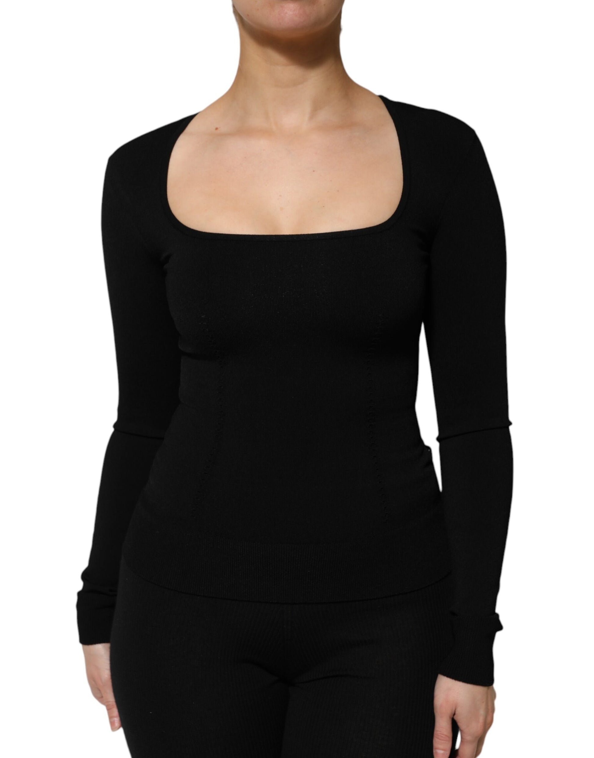 Dolce & Gabbana Black Square Neck Long Sleeves Pullover Top Dolce & Gabbana