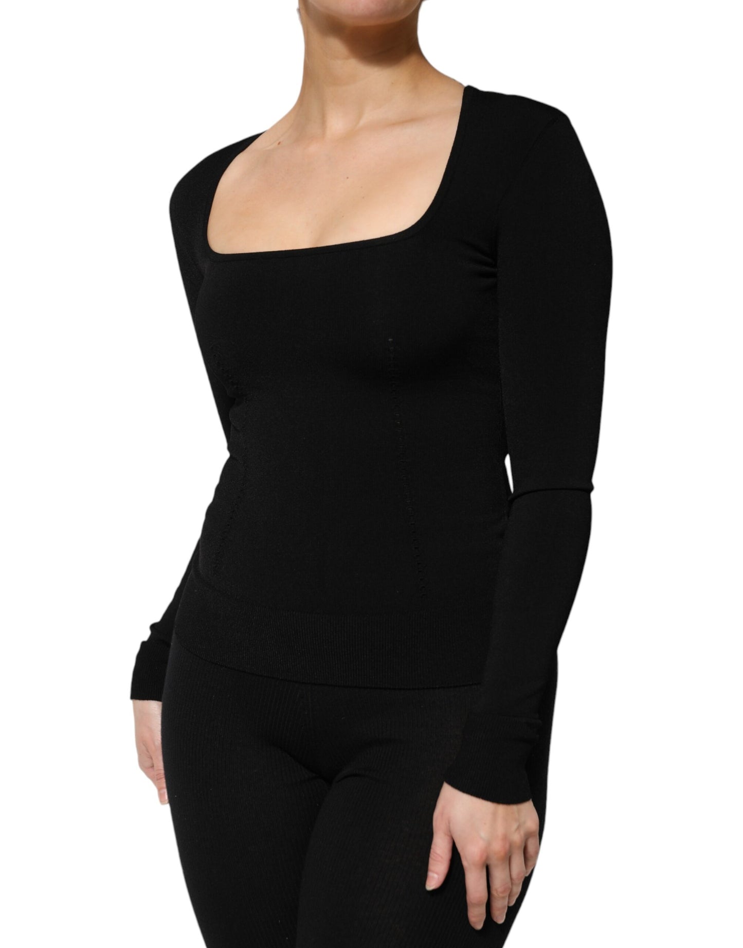 Dolce & Gabbana Black Square Neck Long Sleeves Pullover Top Dolce & Gabbana