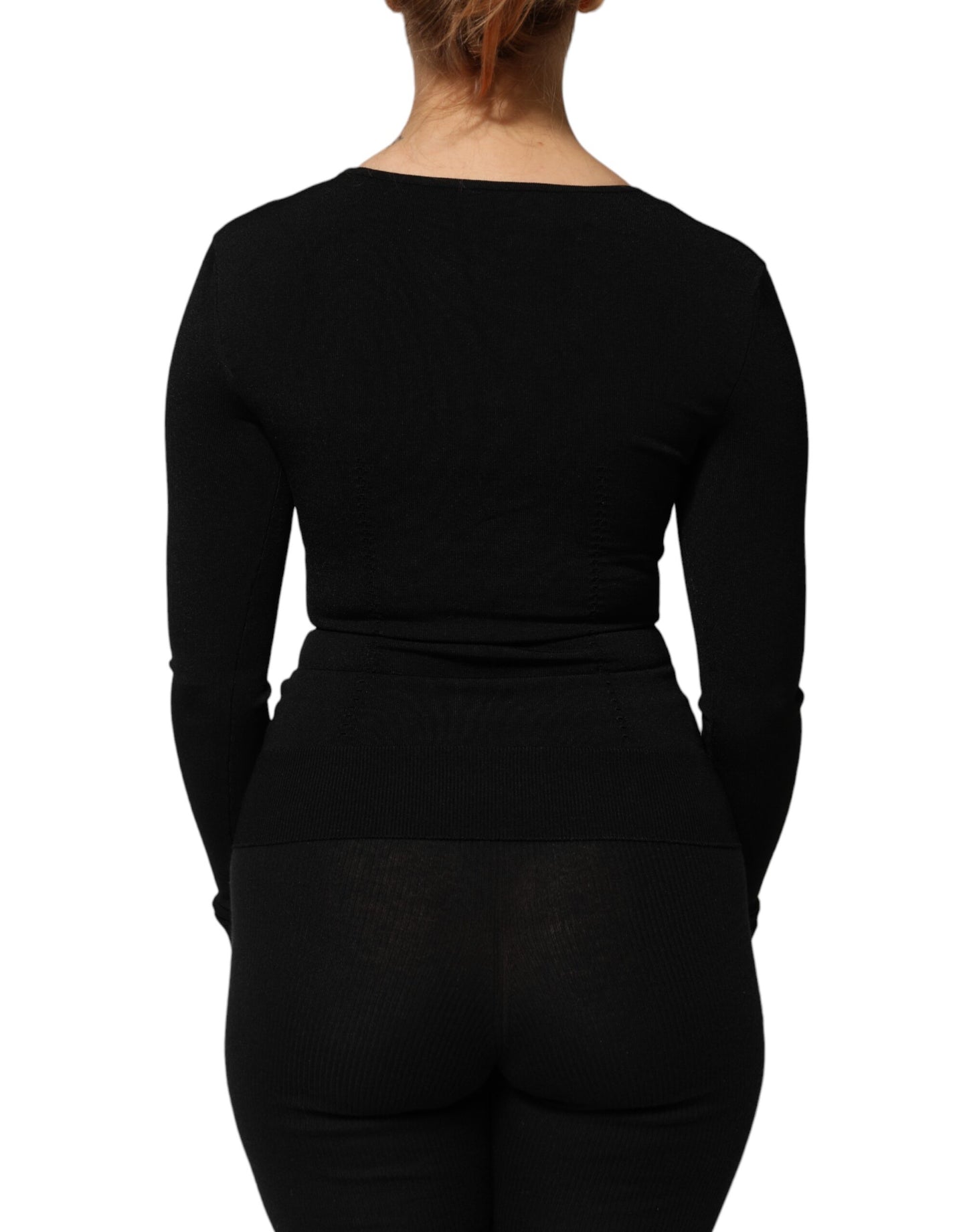 Dolce & Gabbana Black Square Neck Long Sleeves Pullover Top Dolce & Gabbana