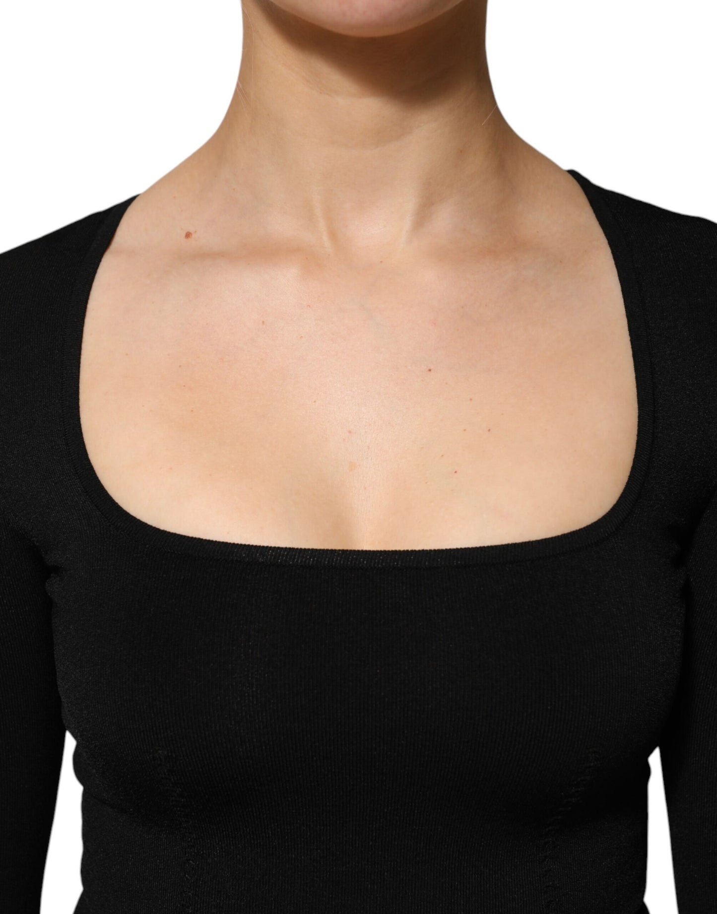 Dolce & Gabbana Black Square Neck Long Sleeves Pullover Top Dolce & Gabbana