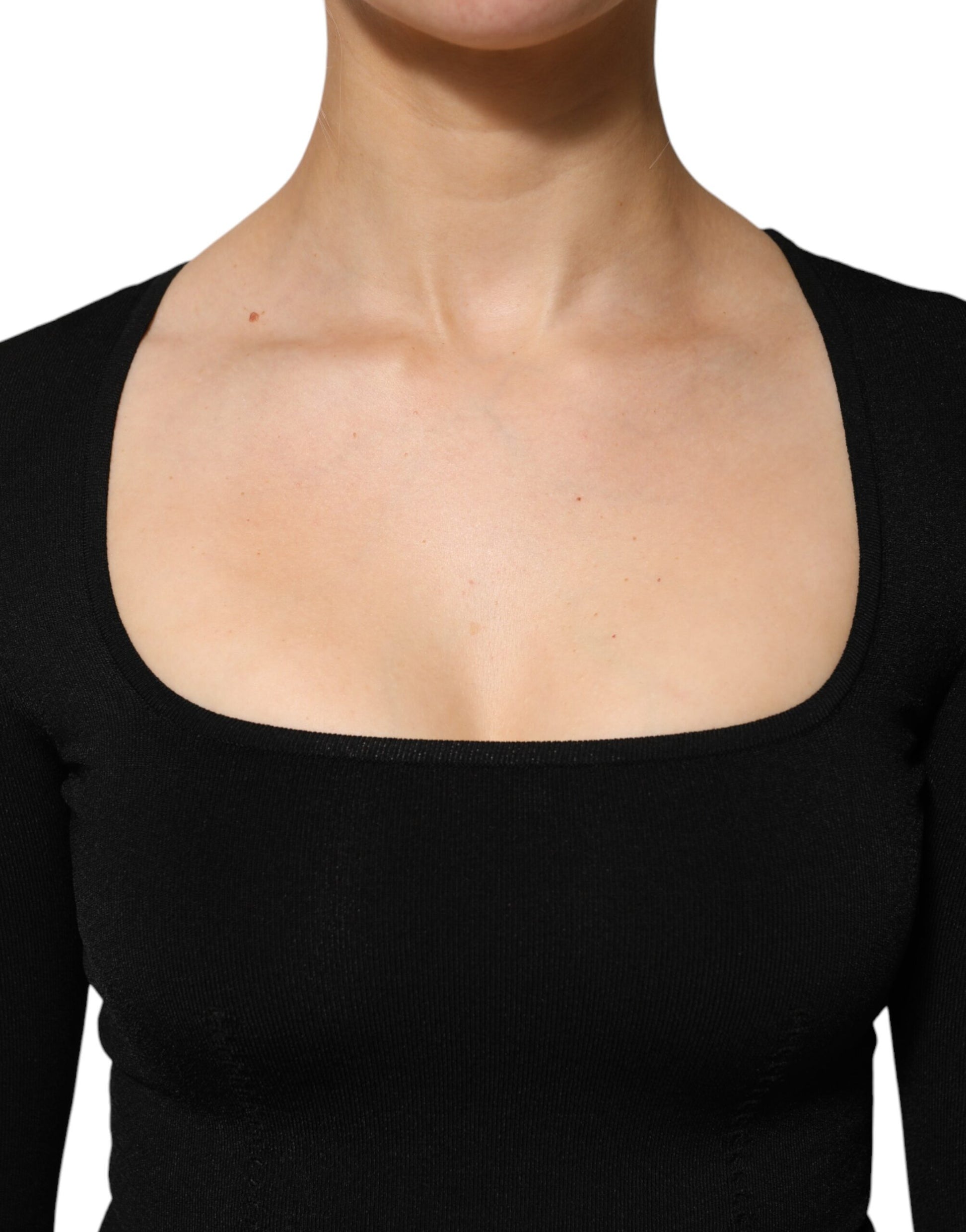 Dolce & Gabbana Black Square Neck Long Sleeves Pullover Top Dolce & Gabbana