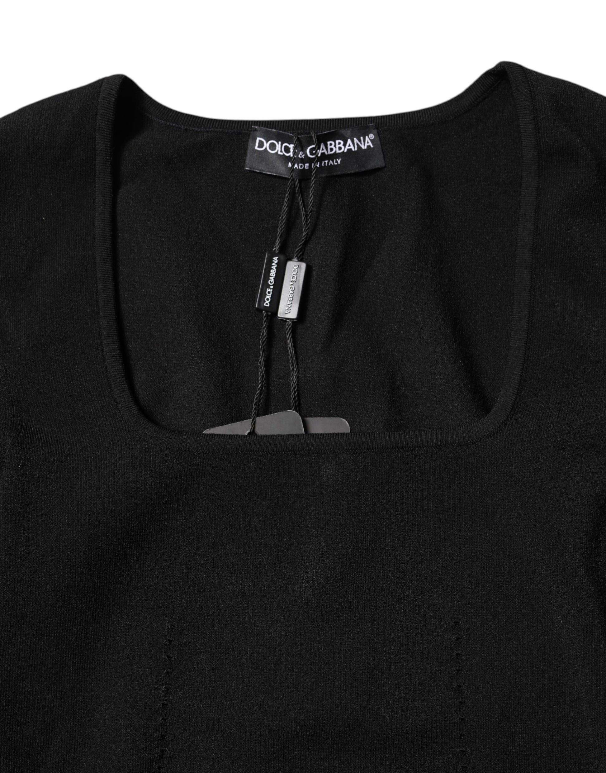 Dolce & Gabbana Black Square Neck Long Sleeves Pullover Top Dolce & Gabbana
