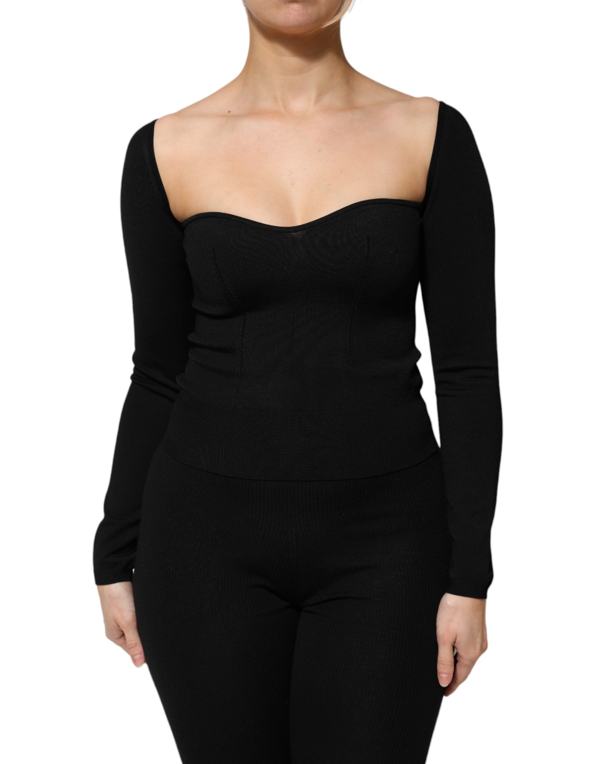 Dolce & Gabbana Black Viscose Long Sleeve Pullover Blouse Top Dolce & Gabbana