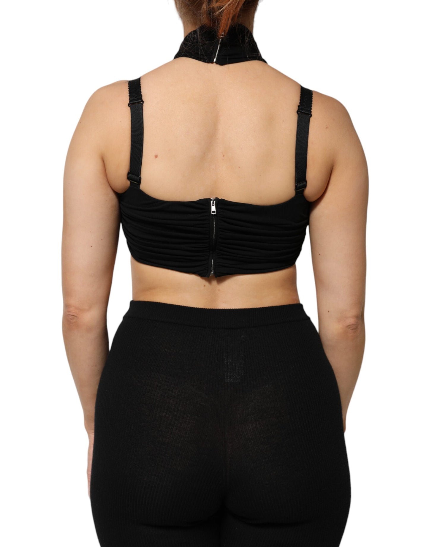 Dolce & Gabbana Black Cropped Viscose Halter Bustier Top Dolce & Gabbana